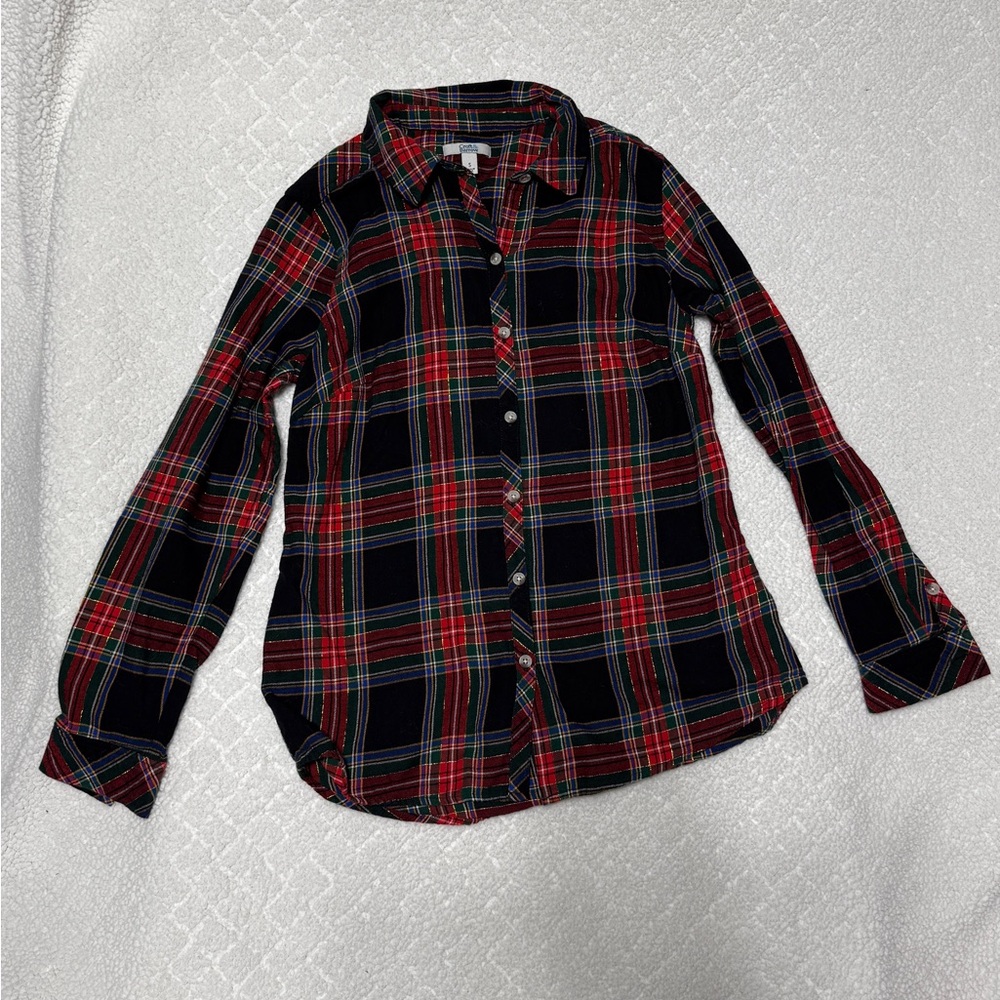 Croft & Barrow Women's Plaid Button-Down Shirt - Red, Black, Green